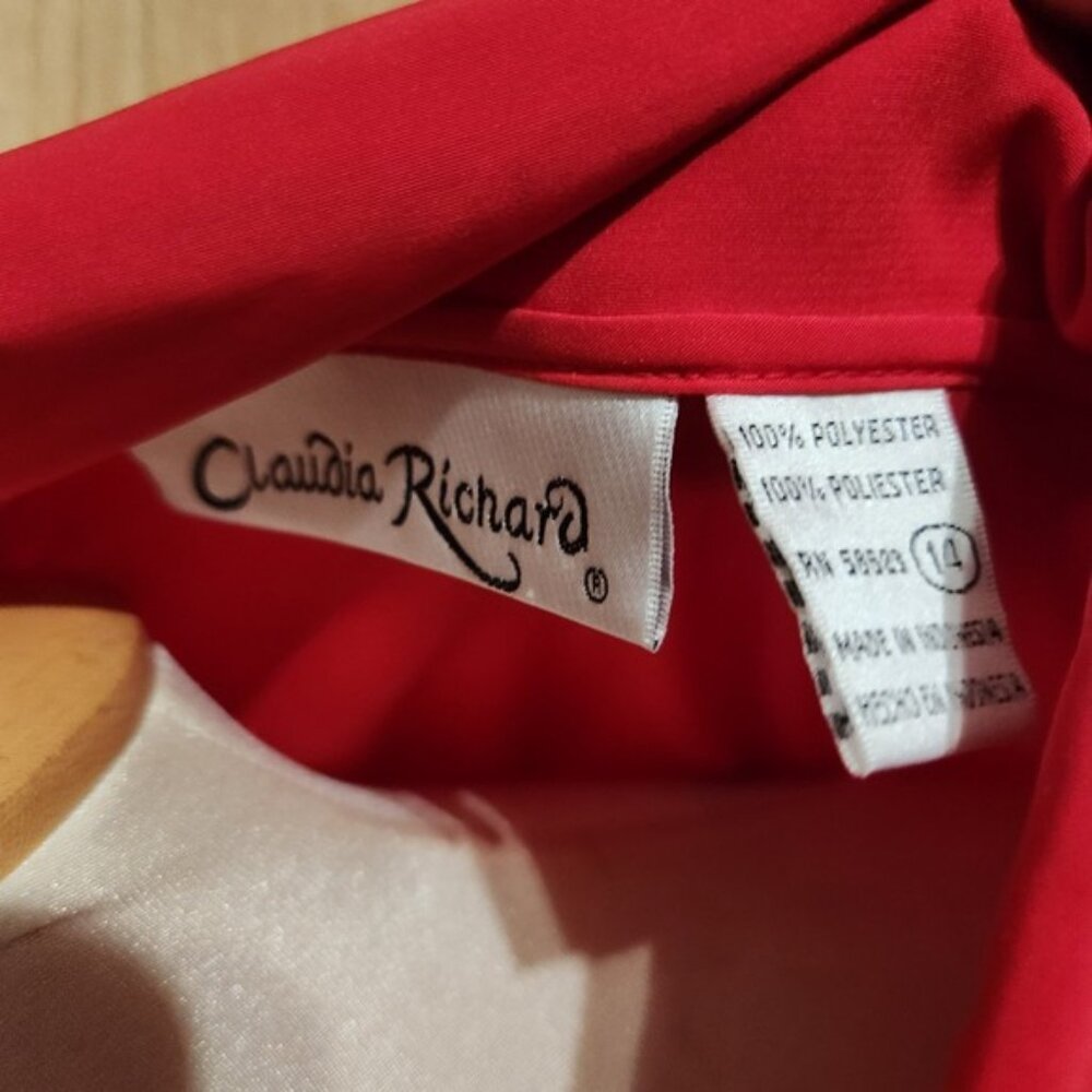 Vintage 80s Claudia Richard Red Embroidered Pintuck Blouse Womens Size 14 - Picture 7 of 7